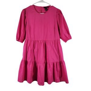 Aquq Puff Sleeve Dress Womens Small Tiered Pink Pockets